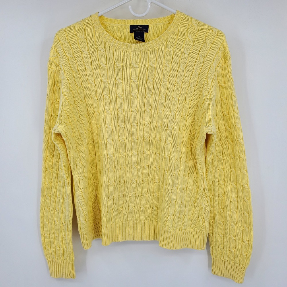 Brooks Brothers 346 Yellow Cotton Cable Knit Crewneck Sweater XL Preppy Coastal